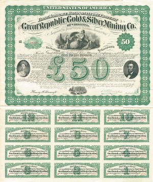 Great Republic Gold and Silver Mining Co. of Virginia - £50 Bond (Uncanceled)
